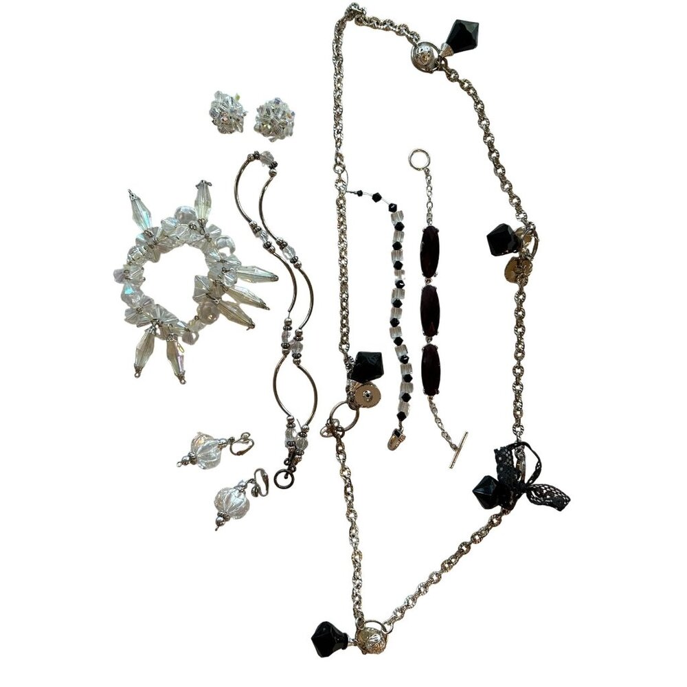 Vintage Costume Jewelry Lot #9 Necklaces Bracelets & Clip Earrings  Sparkly Chic